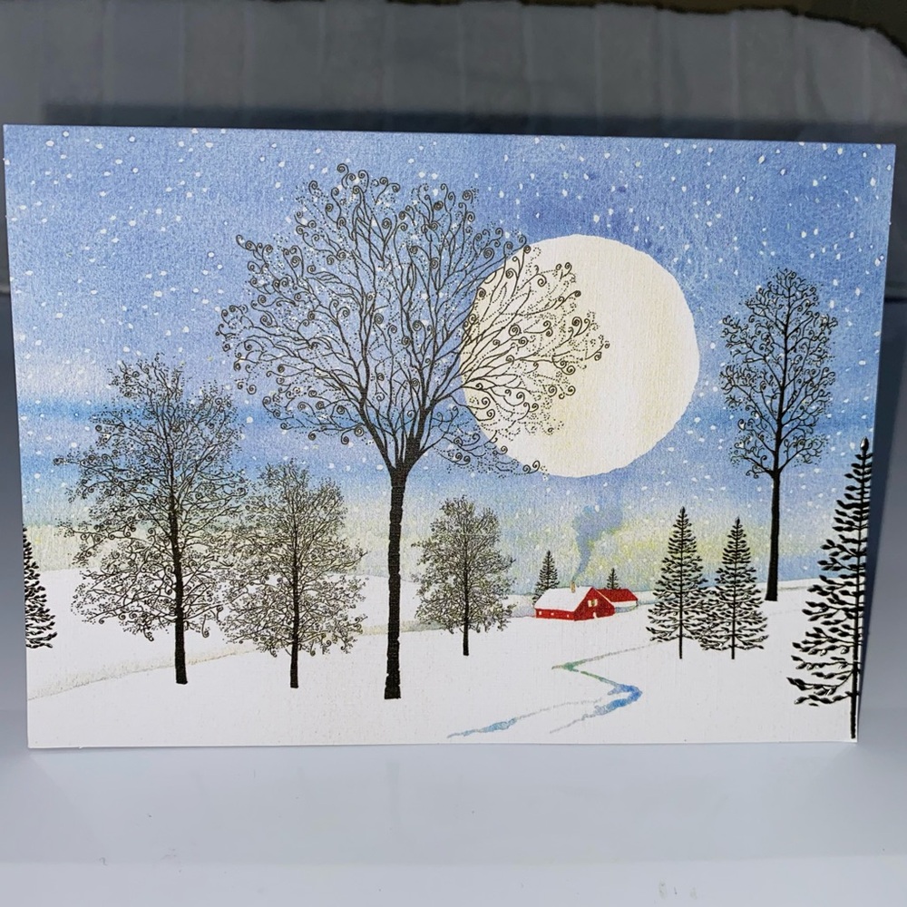 Moonlit Cottage 20 Beautiful silver foil Christmas deluxe Holiday Winter cards